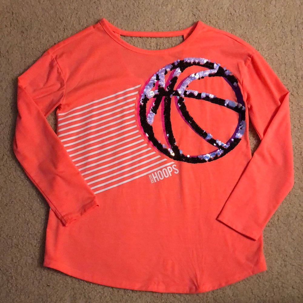 🏀Justice Hoops long sleeve tee with flip sequin basketball and cutout back